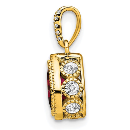 14K Yellow Gold Pear Garnet and Real Diamond Pendant