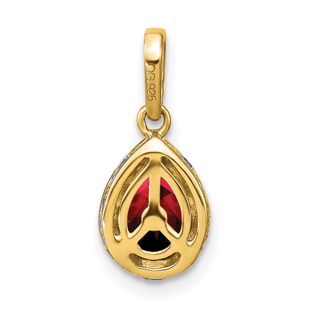 14K Yellow Gold Pear Garnet and Real Diamond Pendant