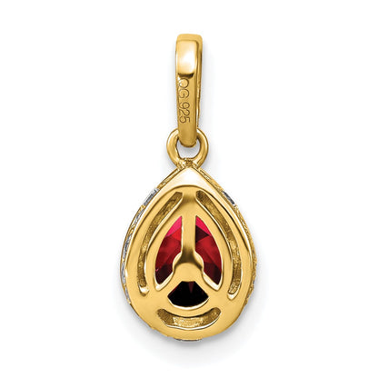 14K Yellow Gold Pear Garnet and Real Diamond Pendant
