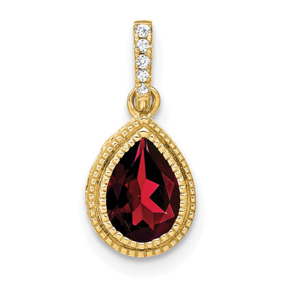 14K Yellow Gold Pear Garnet and Real Diamond Pendant