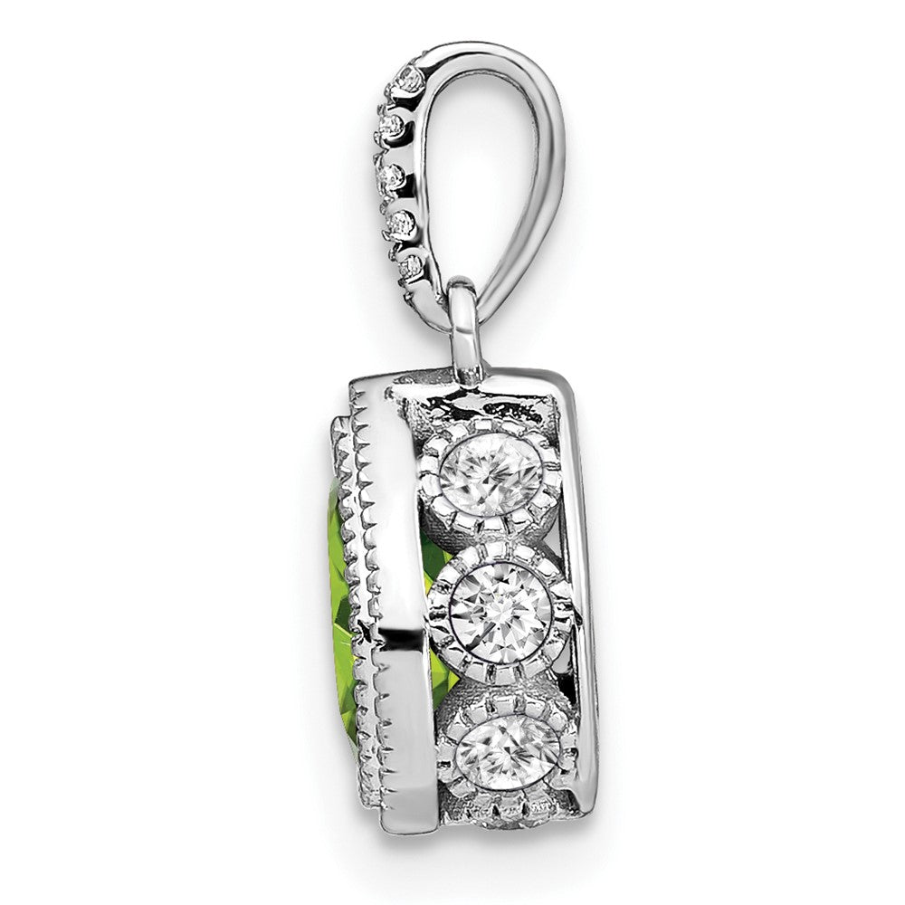 14k White Gold Pear Peridot and Real Diamond Pendant