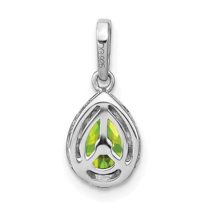 14k White Gold Pear Peridot and Real Diamond Pendant