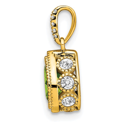 14K Yellow Gold Pear Peridot and Real Diamond Pendant