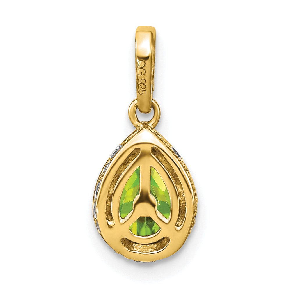 14K Yellow Gold Pear Peridot and Real Diamond Pendant