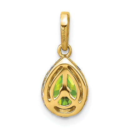 14K Yellow Gold Pear Peridot and Real Diamond Pendant