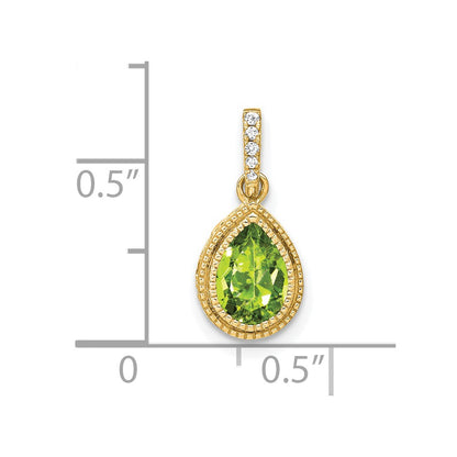 14K Yellow Gold Pear Peridot and Real Diamond Pendant