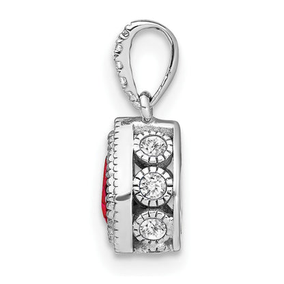 14k White Gold Pear Ruby and Real Diamond Pendant