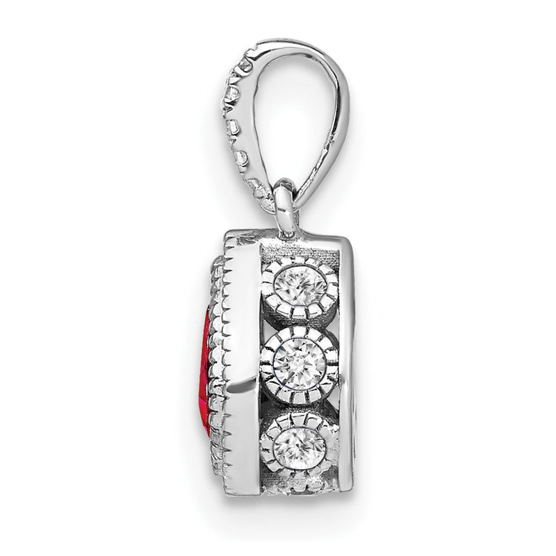 14k White Gold Pear Ruby and Real Diamond Pendant