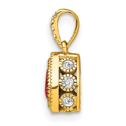 14K Yellow Gold Pear Ruby and Real Diamond Pendant