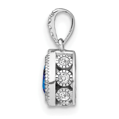 14k White Gold Pear Sapphire and Real Diamond Pendant