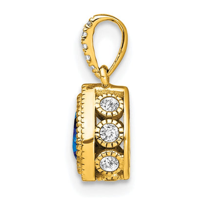 14K Yellow Gold Pear Sapphire and Real Diamond Pendant