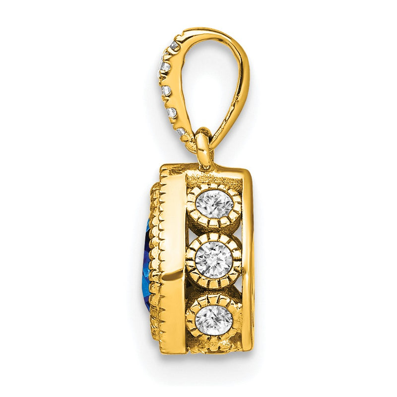 14K Yellow Gold Pear Sapphire and Real Diamond Pendant