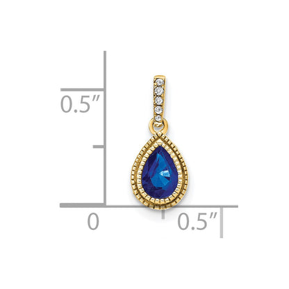 14K Yellow Gold Pear Sapphire and Real Diamond Pendant
