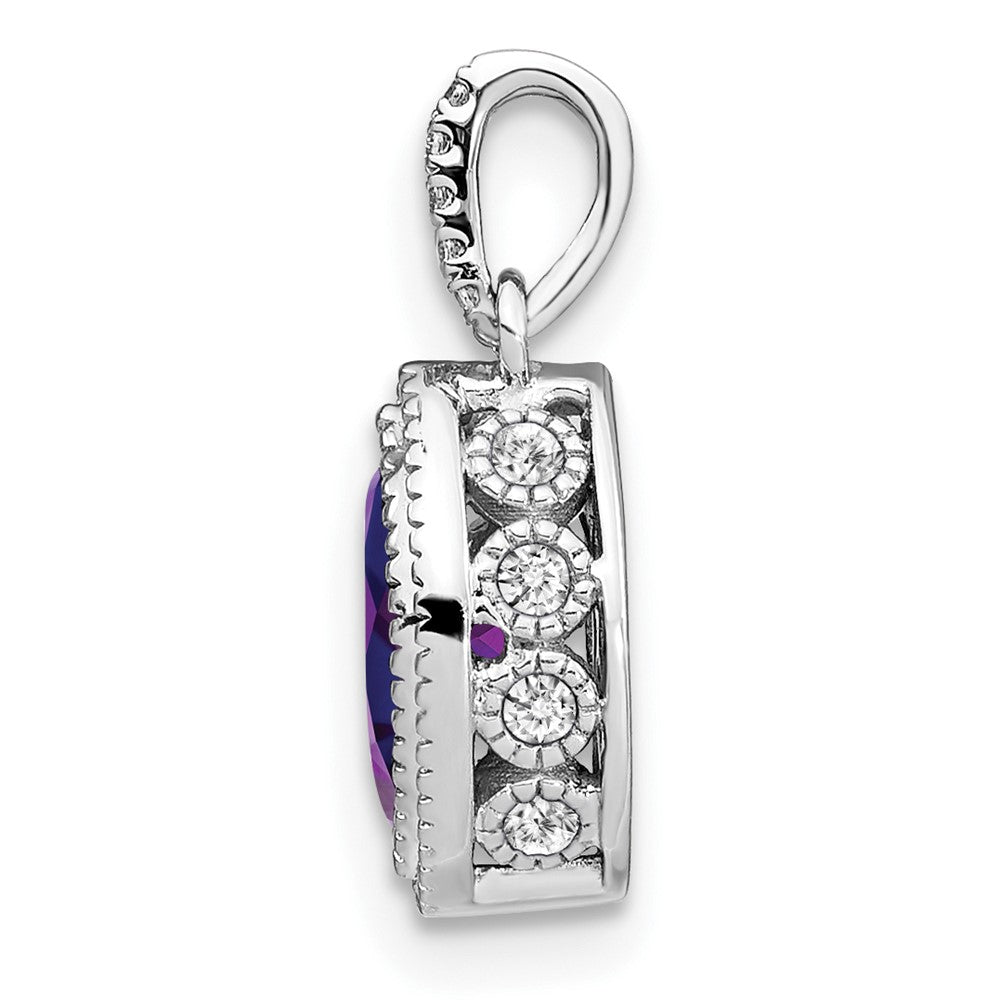 14k White Gold Marquise Amethyst and Real Diamond Pendant