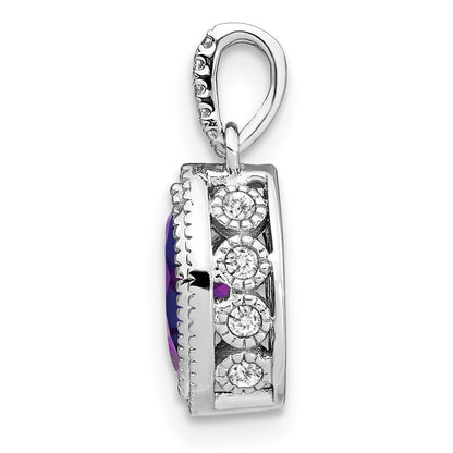 14k White Gold Marquise Amethyst and Real Diamond Pendant