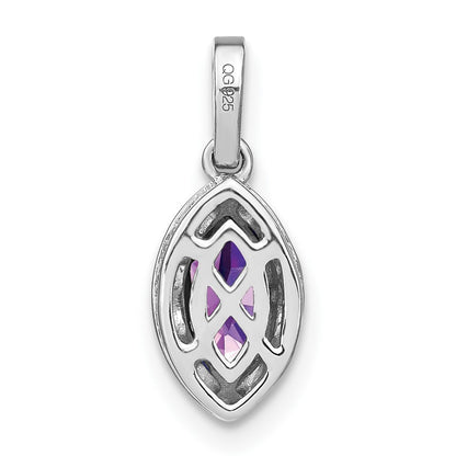 14k White Gold Marquise Amethyst and Real Diamond Pendant