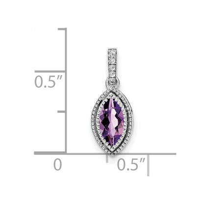 14k White Gold Marquise Amethyst and Real Diamond Pendant