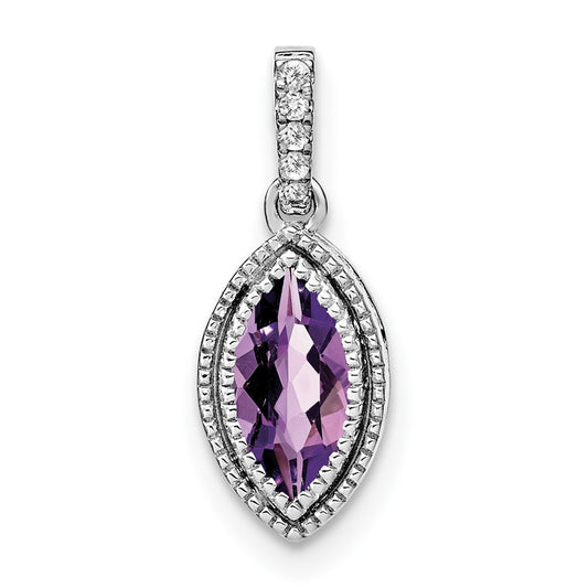 14k White Gold Marquise Amethyst and Real Diamond Pendant