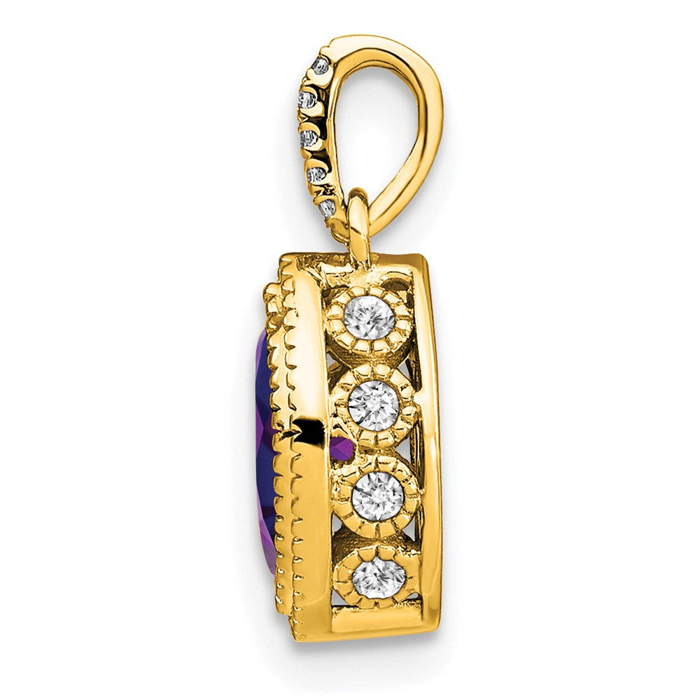 14K Yellow Gold Marquise Amethyst and Real Diamond Pendant