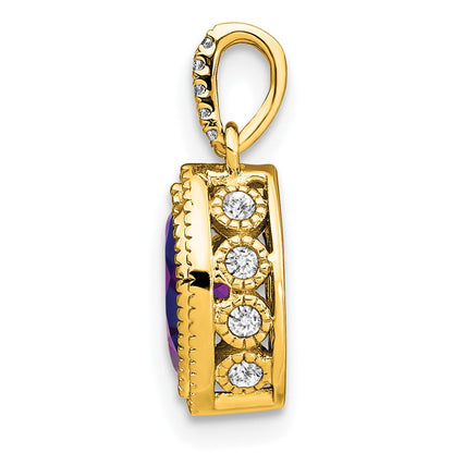 14K Yellow Gold Marquise Amethyst and Real Diamond Pendant