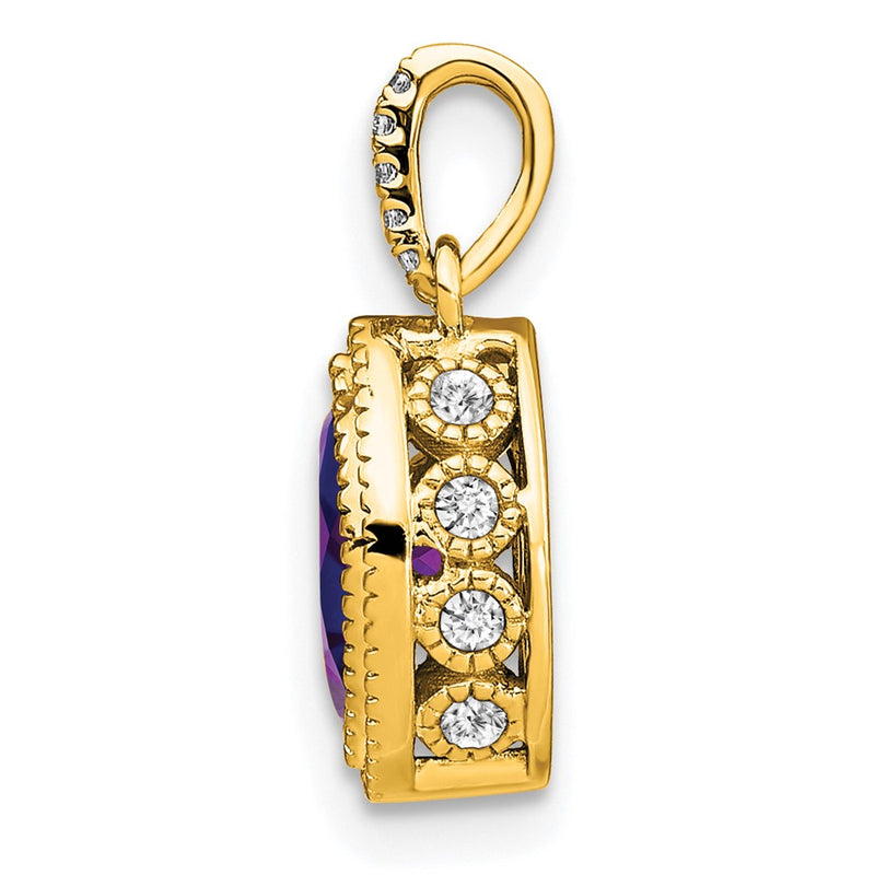 14K Yellow Gold Marquise Amethyst and Real Diamond Pendant
