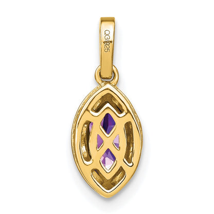 14K Yellow Gold Marquise Amethyst and Real Diamond Pendant