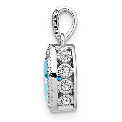 14k White Gold Marquise Blue Topaz and Real Diamond Pendant