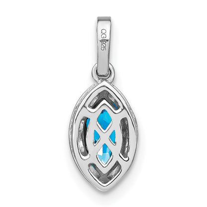 14k White Gold Marquise Blue Topaz and Real Diamond Pendant