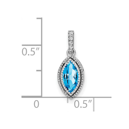 14k White Gold Marquise Blue Topaz and Real Diamond Pendant