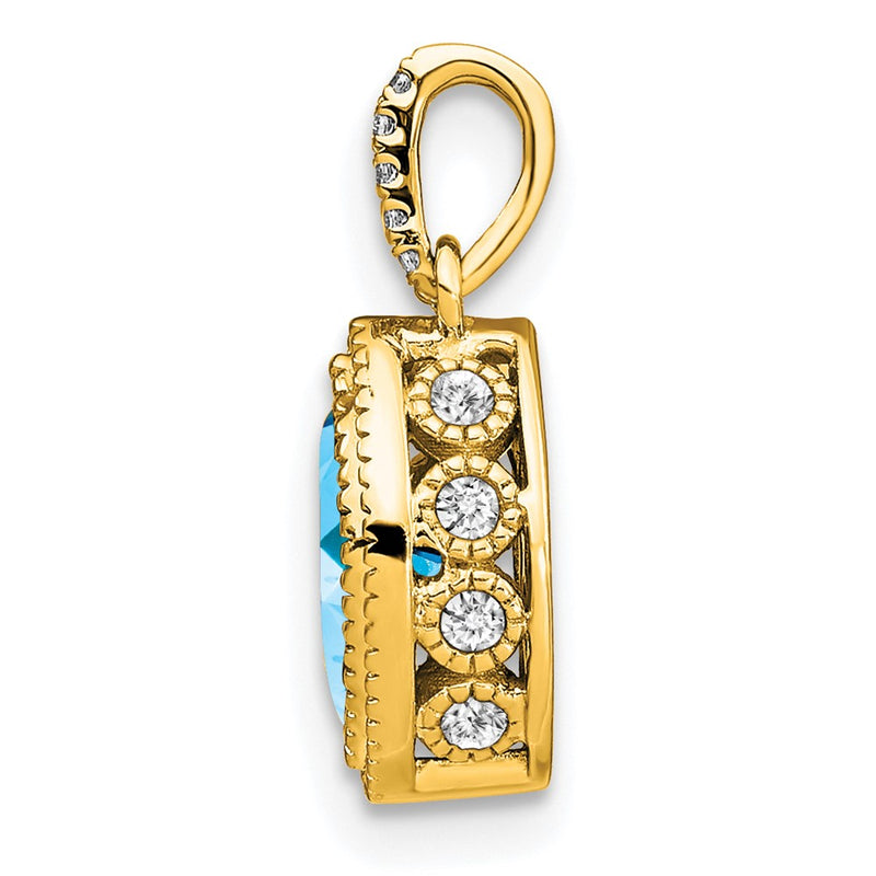 14K Yellow Gold Marquise Blue Topaz and Real Diamond Pendant