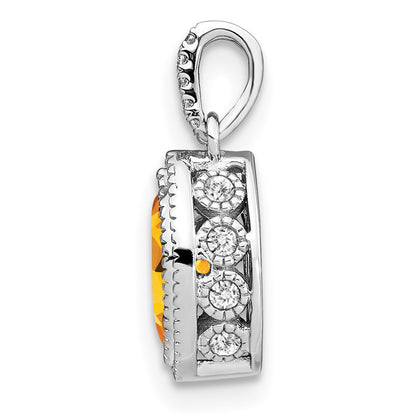 14k White Gold Marquise Citrine and Real Diamond Pendant