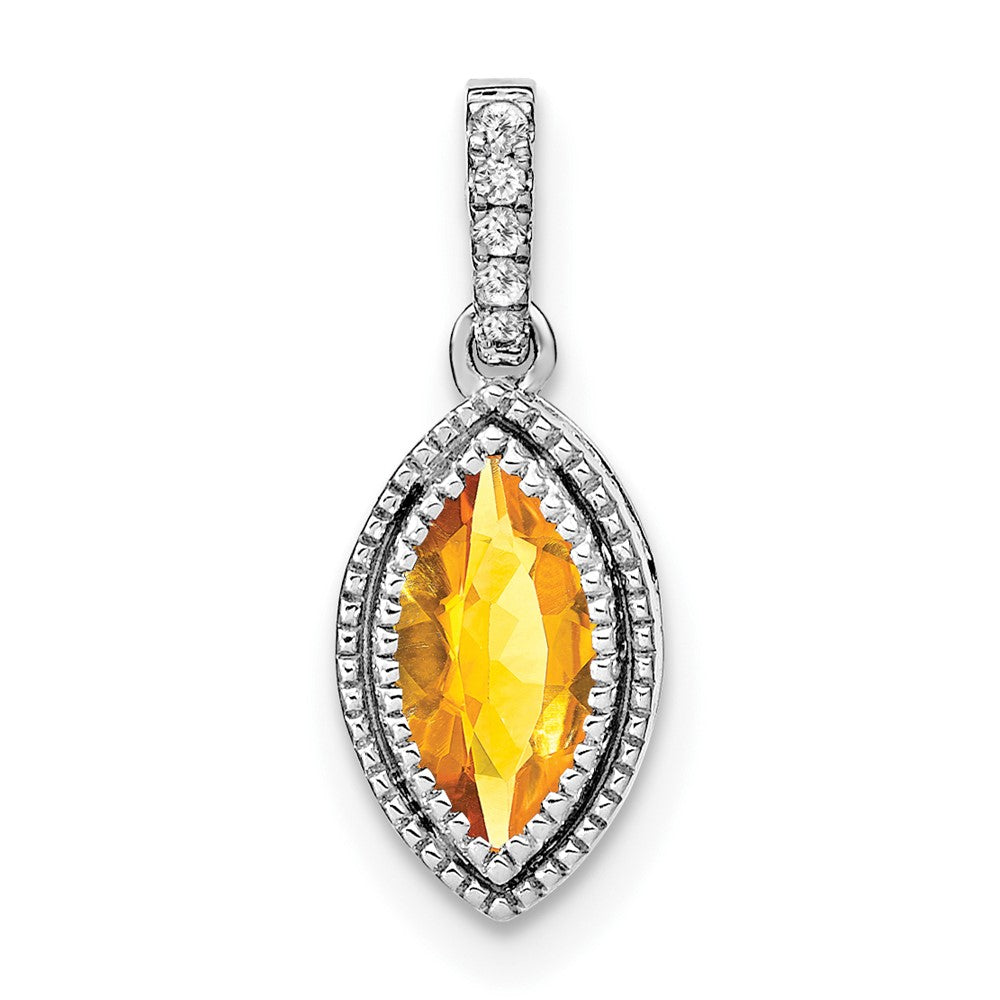 14k White Gold Marquise Citrine and Real Diamond Pendant