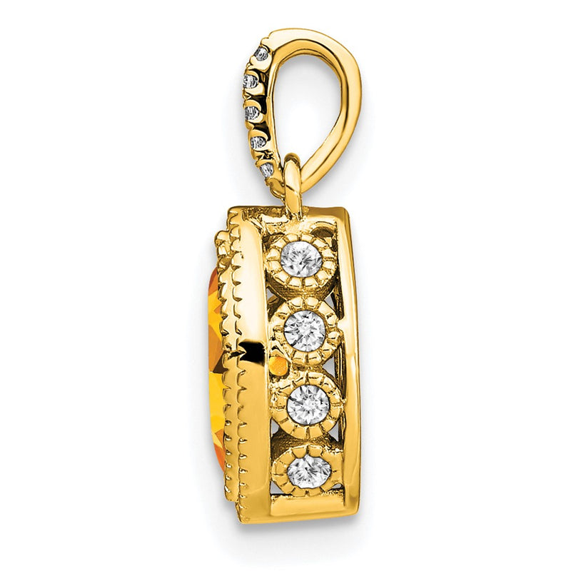 14K Yellow Gold Marquise Citrine and Real Diamond Pendant