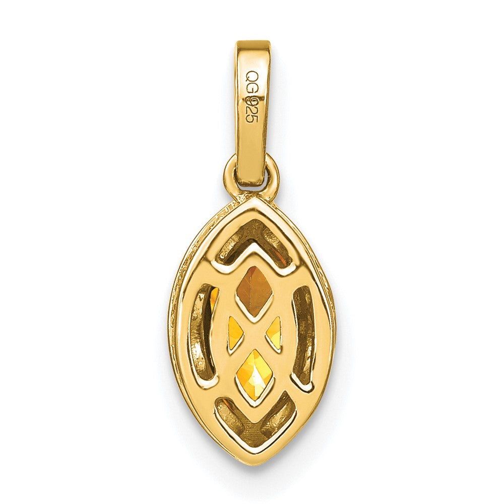 14K Yellow Gold Marquise Citrine and Real Diamond Pendant