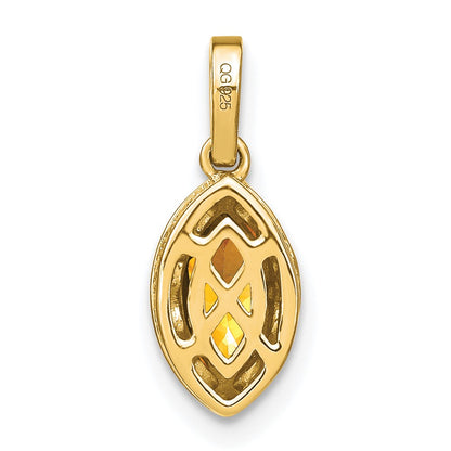 14K Yellow Gold Marquise Citrine and Real Diamond Pendant