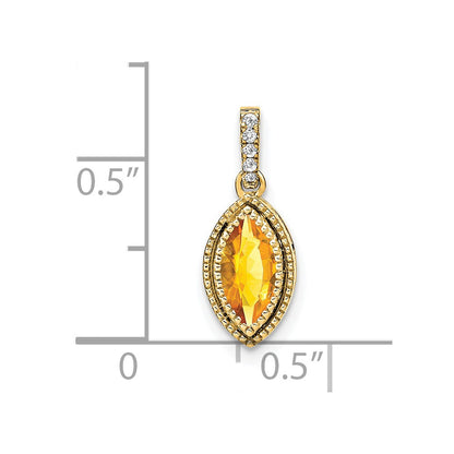 14K Yellow Gold Marquise Citrine and Real Diamond Pendant