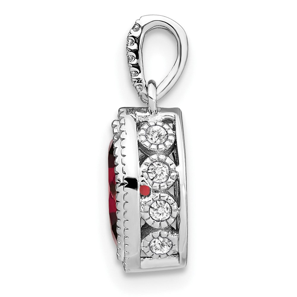 14k White Gold Marquise Garnet and Real Diamond Pendant