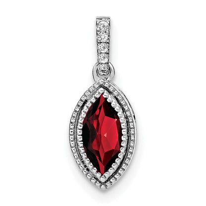 14k White Gold Marquise Garnet and Real Diamond Pendant