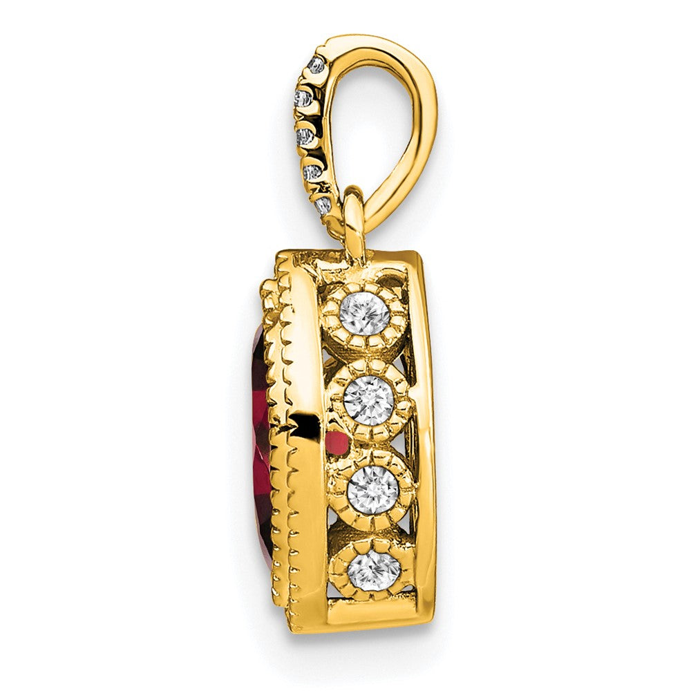 14K Yellow Gold Marquise Garnet and Real Diamond Pendant