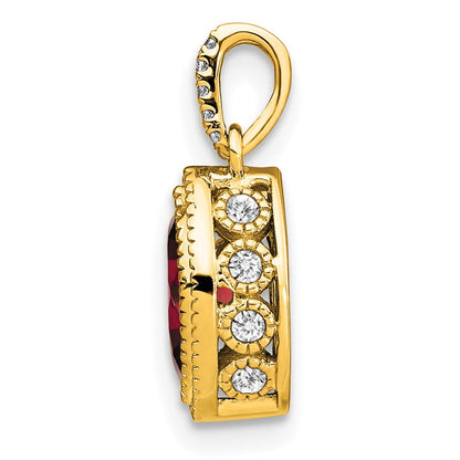 14K Yellow Gold Marquise Garnet and Real Diamond Pendant