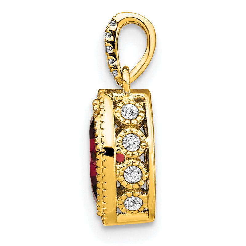 14K Yellow Gold Marquise Garnet and Real Diamond Pendant