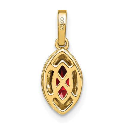 14K Yellow Gold Marquise Garnet and Real Diamond Pendant