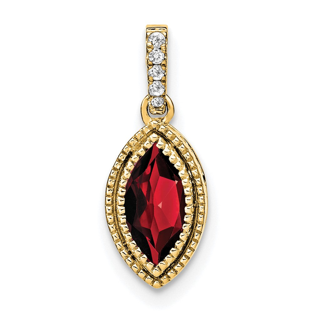 14K Yellow Gold Marquise Garnet and Real Diamond Pendant