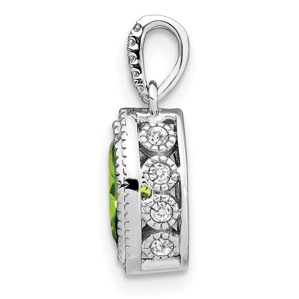 14k White Gold Marquise Peridot and Real Diamond Pendant