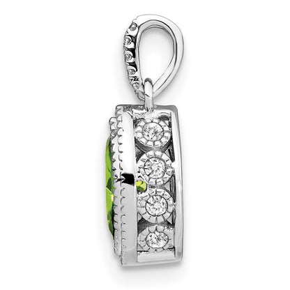 14k White Gold Marquise Peridot and Real Diamond Pendant