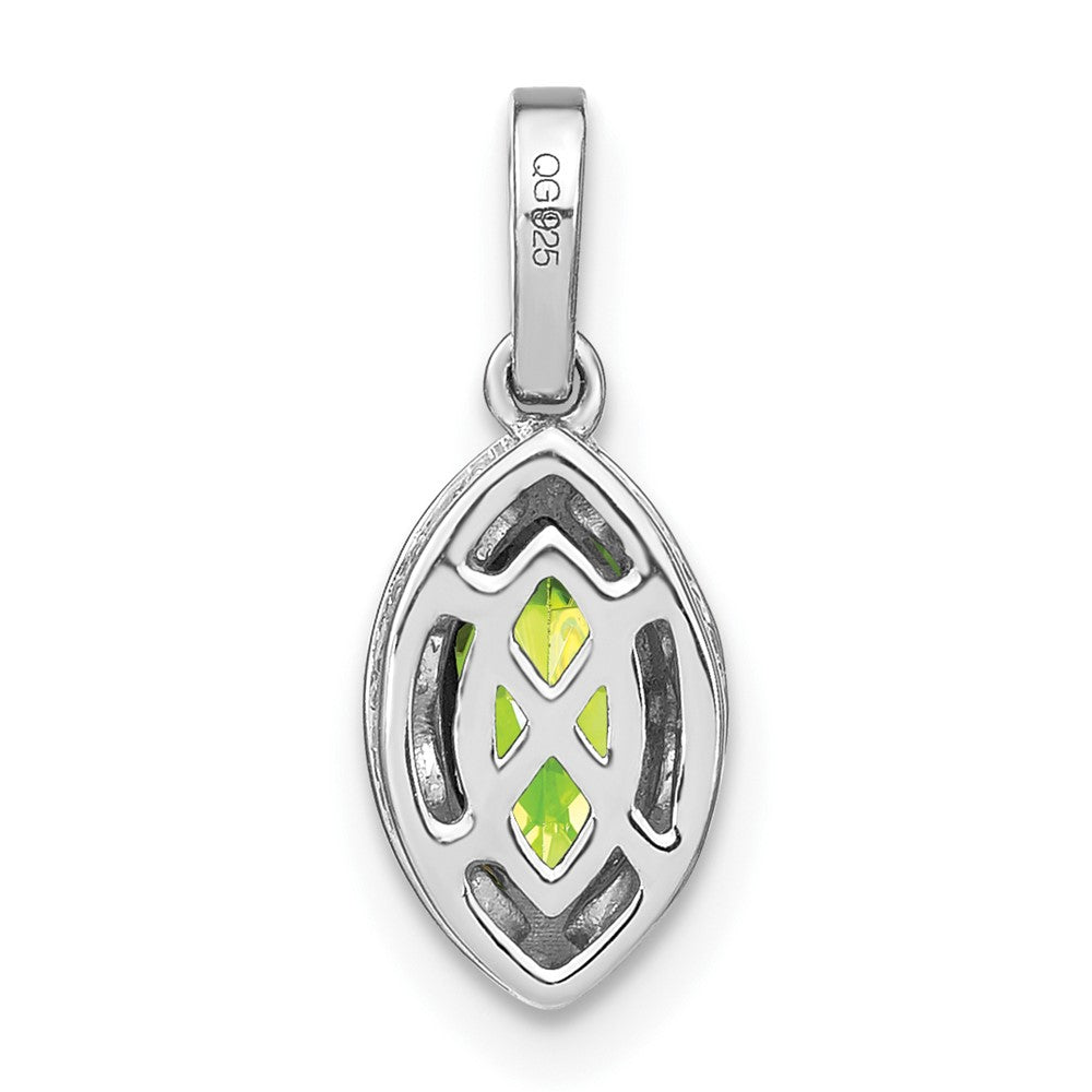 14k White Gold Marquise Peridot and Real Diamond Pendant