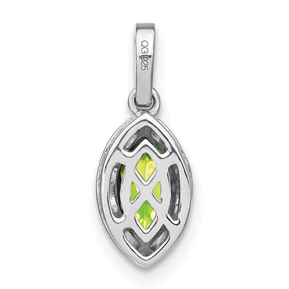 14k White Gold Marquise Peridot and Real Diamond Pendant