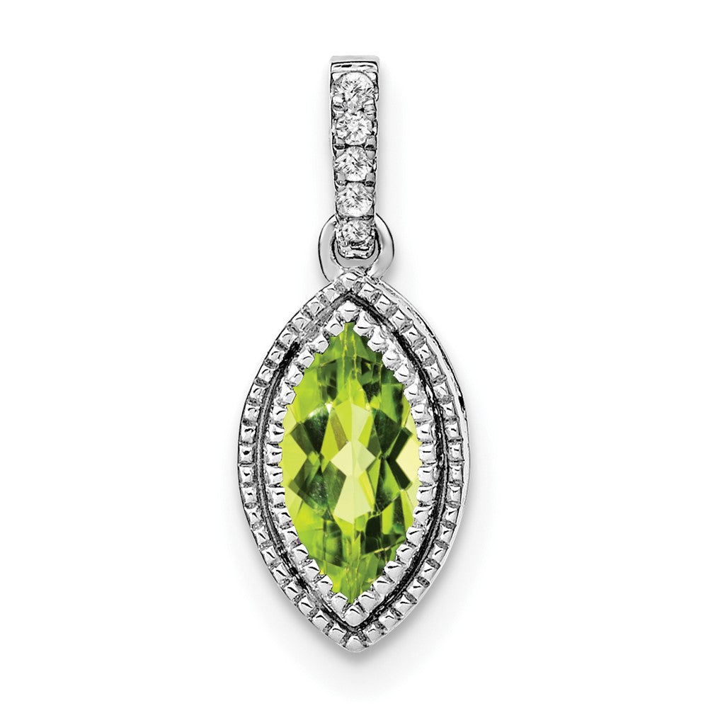 14k White Gold Marquise Peridot and Real Diamond Pendant