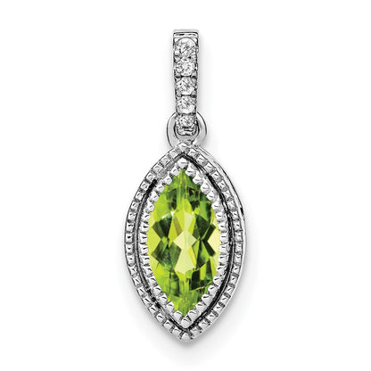 14k White Gold Marquise Peridot and Real Diamond Pendant