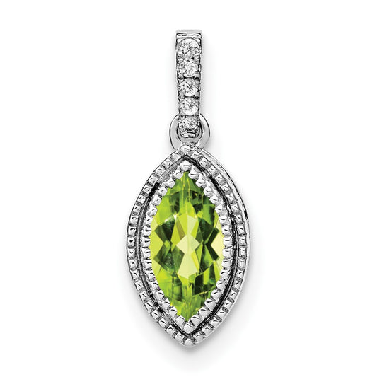14k White Gold Marquise Peridot and Real Diamond Pendant